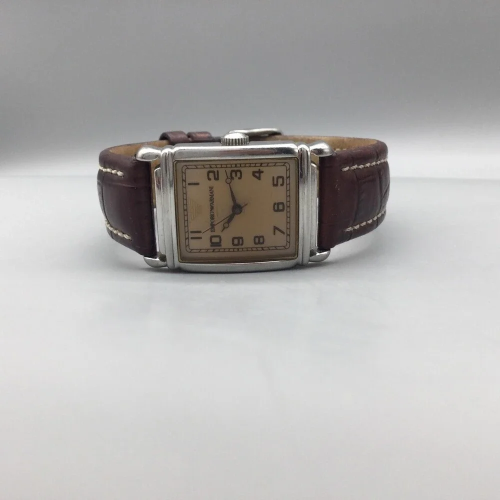 Emporio Armani Womens Watch 24mm Beige Dial Brown Leather AR2004 New Battery